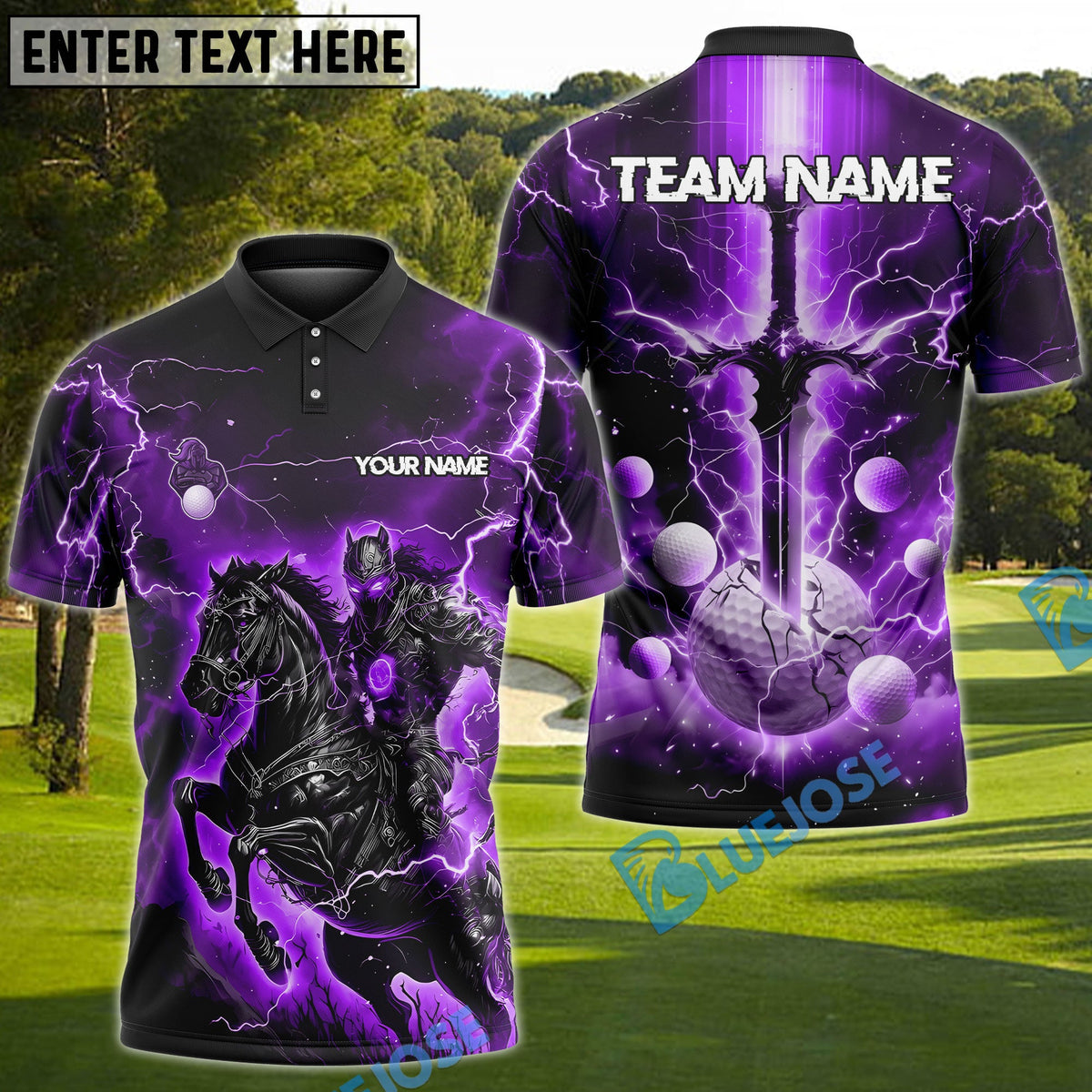 BlueJose Golf Fantasy Knight Thunder Lightning Pattern Personalized Name, Team Name 3D Shirt (6 Colors)
