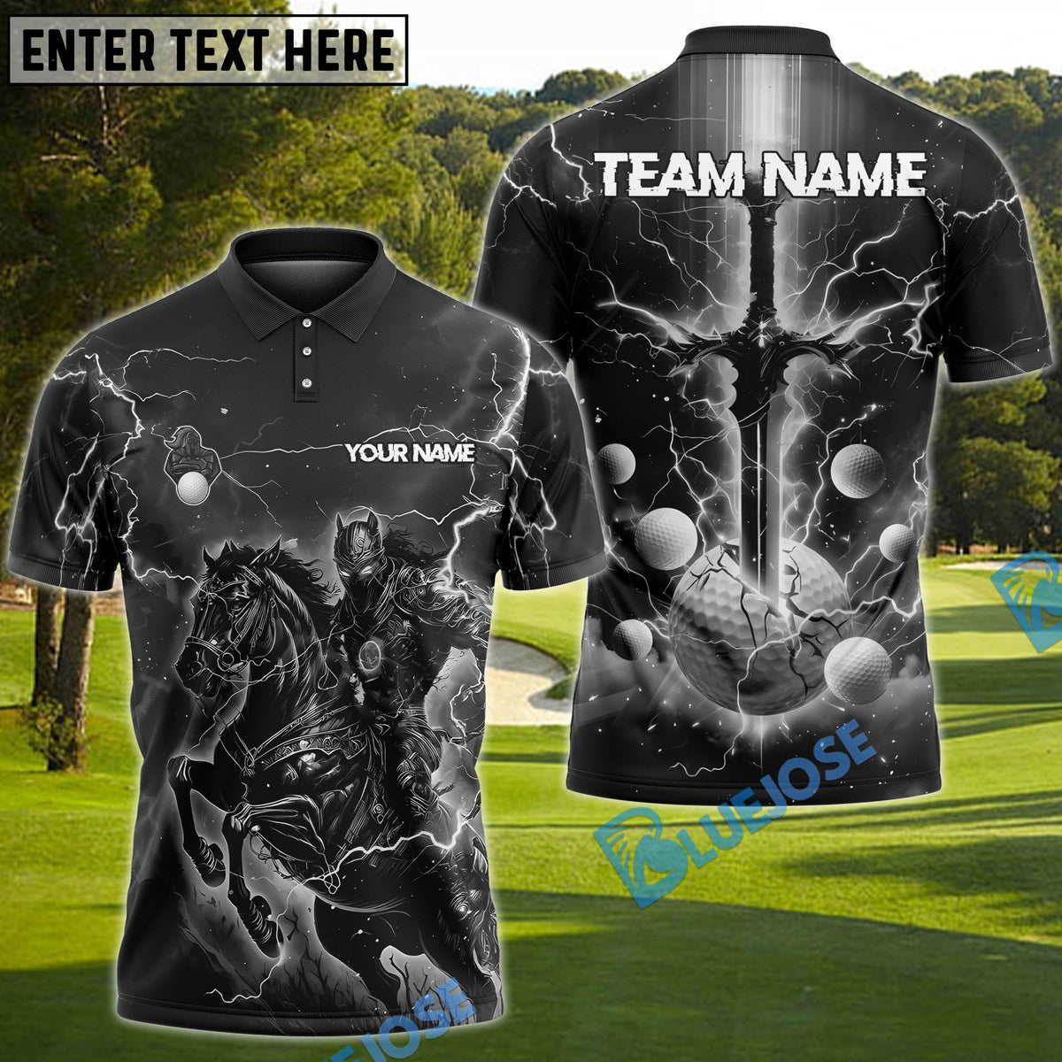 BlueJose Golf Fantasy Knight Thunder Lightning Pattern Personalized Name, Team Name 3D Shirt (6 Colors)