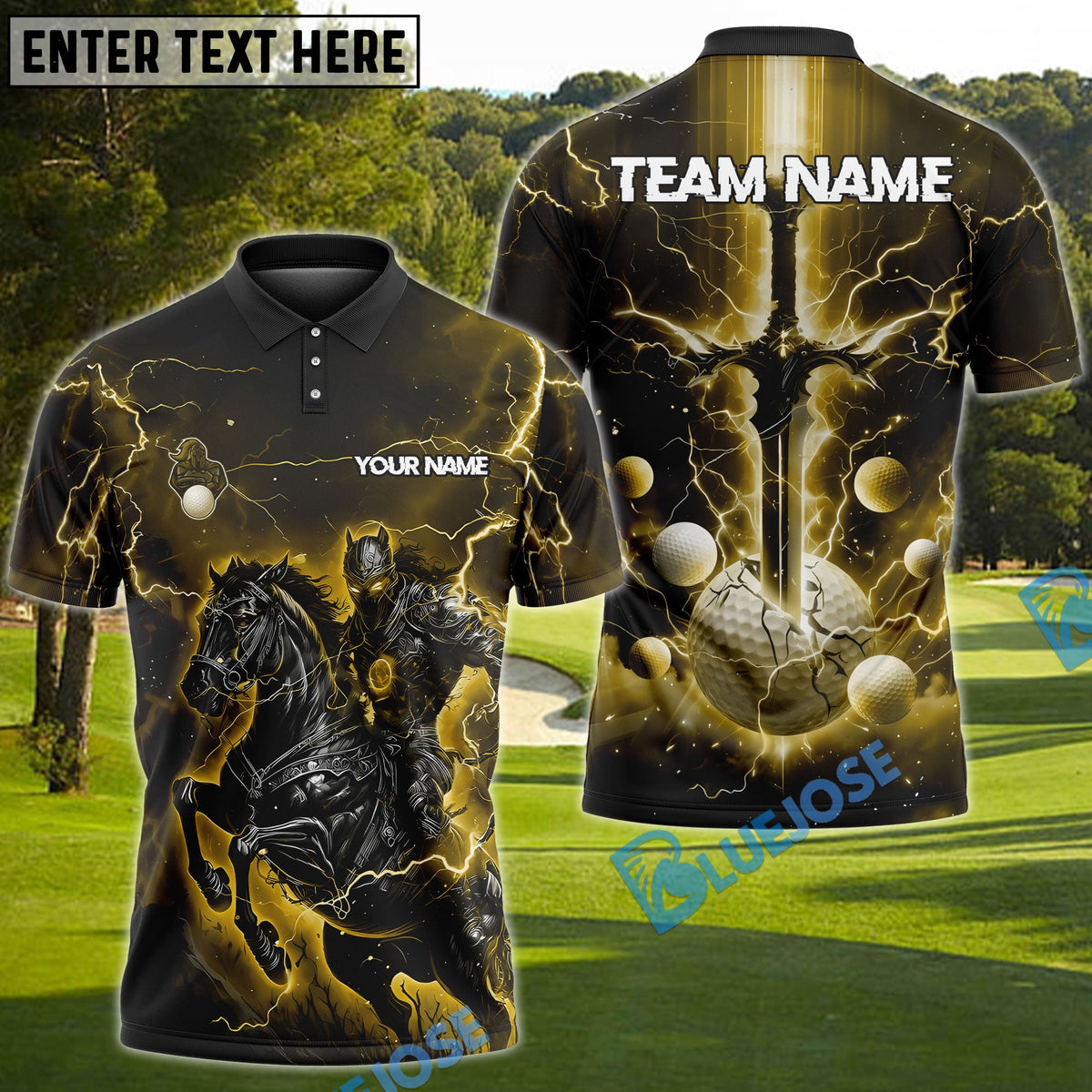 BlueJose Golf Fantasy Knight Thunder Lightning Pattern Personalized Name, Team Name 3D Shirt (6 Colors)