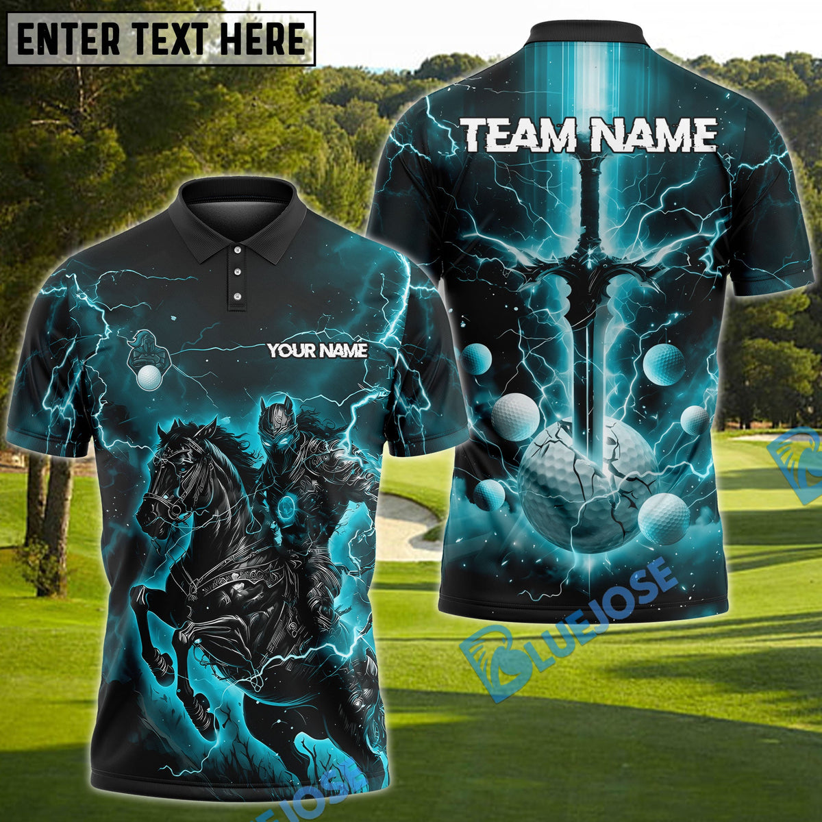BlueJose Golf Fantasy Knight Thunder Lightning Pattern Personalized Name, Team Name 3D Shirt (6 Colors)