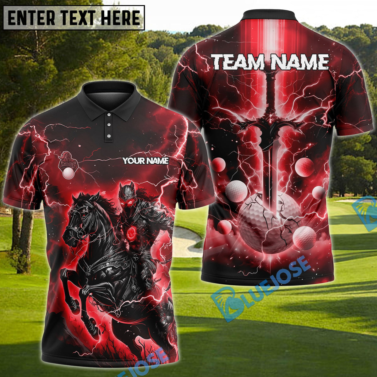 BlueJose Golf Fantasy Knight Thunder Lightning Pattern Personalized Name, Team Name 3D Shirt (6 Colors)