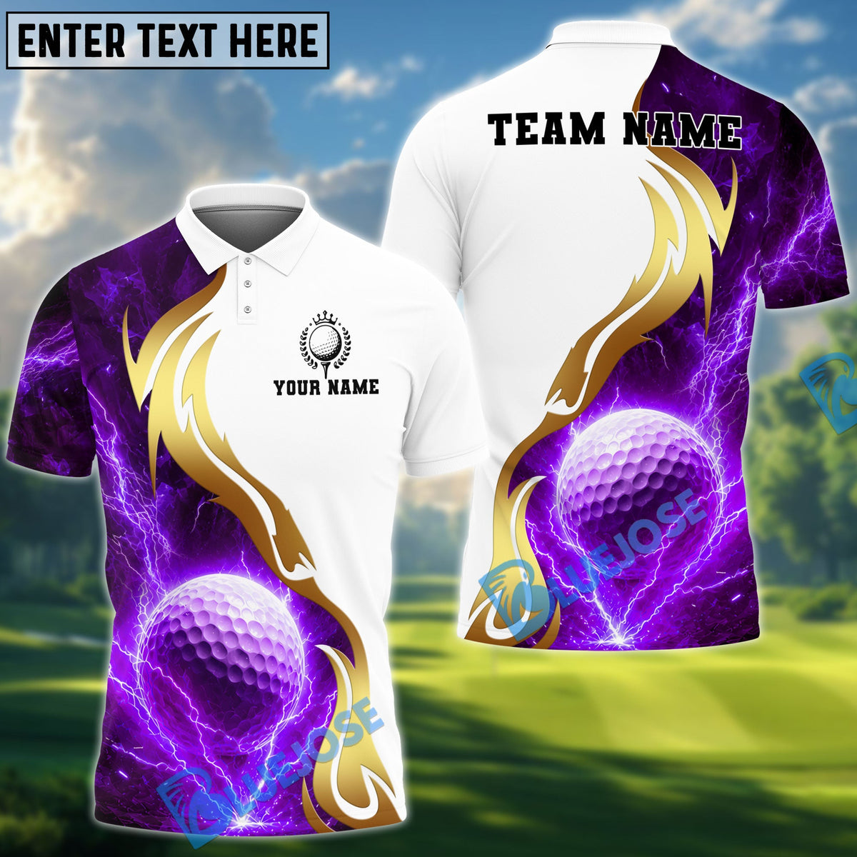 BlueJose Golf White Golden Lightning Personalized Name, Team Name 3D Shirt (4 Colors)