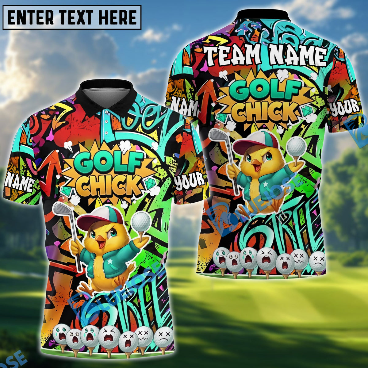 BlueJose Golf Chick Street Art Personalized Name, Team Name 3D Shirt (4 Colors)
