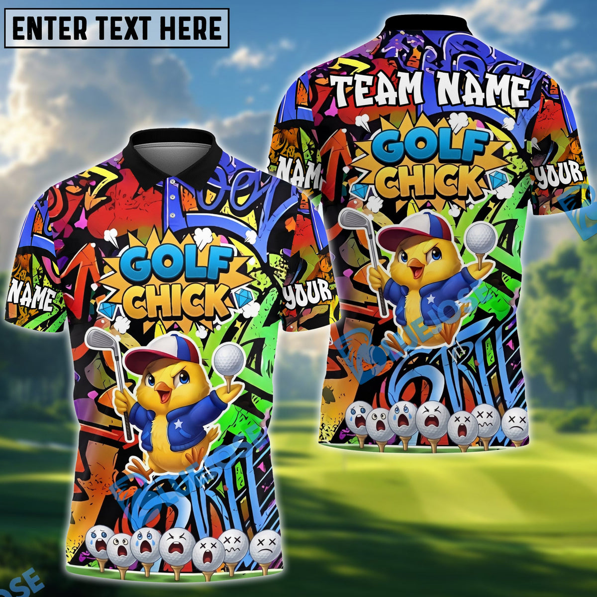 BlueJose Golf Chick Street Art Personalized Name, Team Name 3D Shirt (4 Colors)