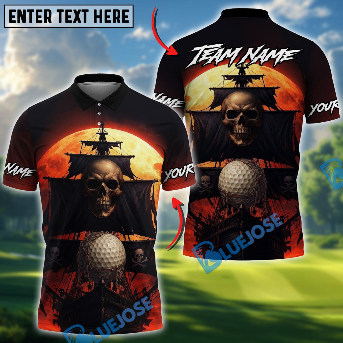 BlueJose Golf Ghost Ship Raider Master Personalized Name, Team Name 3D Shirt (4 Colors)