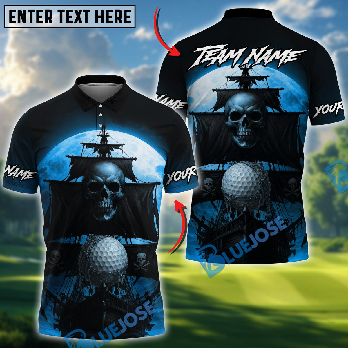 BlueJose Golf Ghost Ship Raider Master Personalized Name, Team Name 3D Shirt (4 Colors)