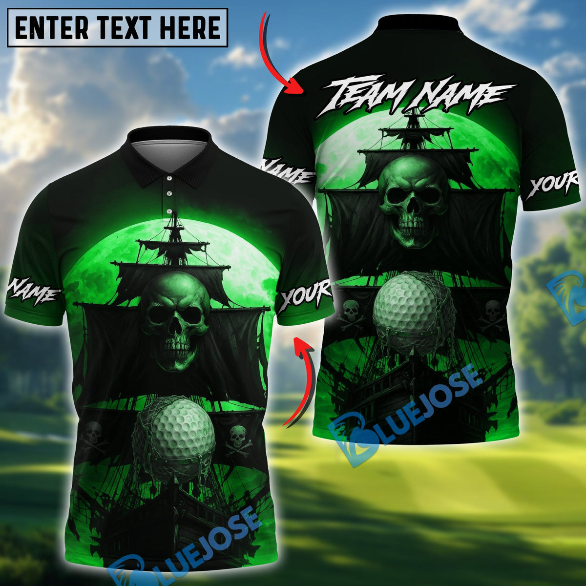 BlueJose Golf Ghost Ship Raider Master Personalized Name, Team Name 3D Shirt (4 Colors)