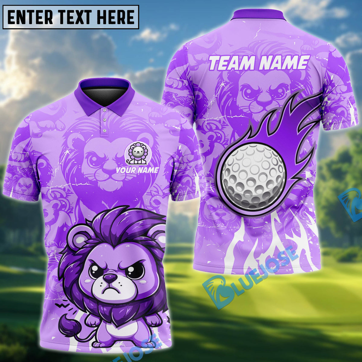 BlueJose Golf Cute Lion Personalized Name, Team Name 3D Shirt (4 Colors)