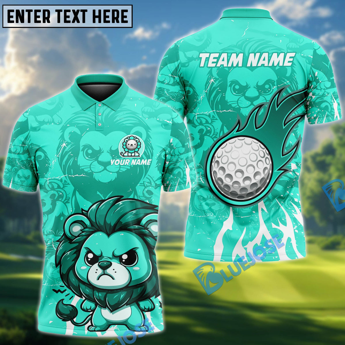 BlueJose Golf Cute Lion Personalized Name, Team Name 3D Shirt (4 Colors)