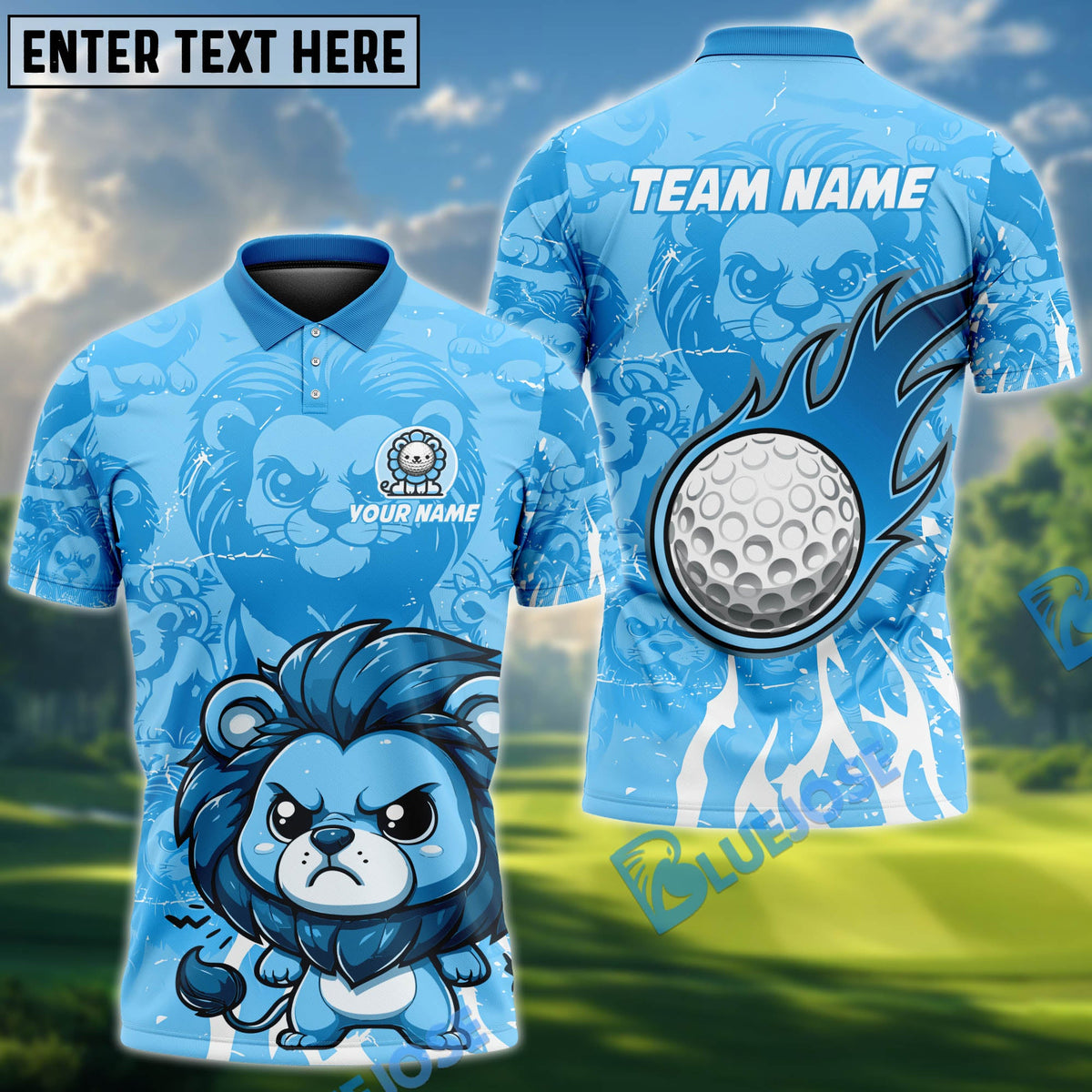 BlueJose Golf Cute Lion Personalized Name, Team Name 3D Shirt (4 Colors)