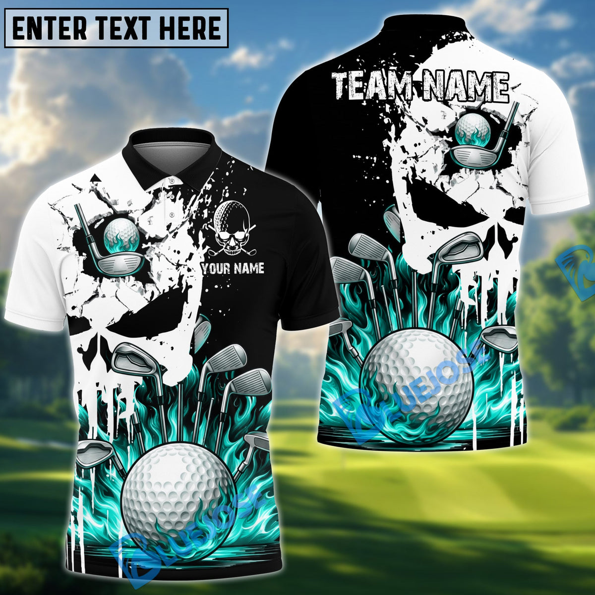 BlueJose Golf Punished Skull Flame Personalized Name, Team Name 3D Shirt (4 Colors)