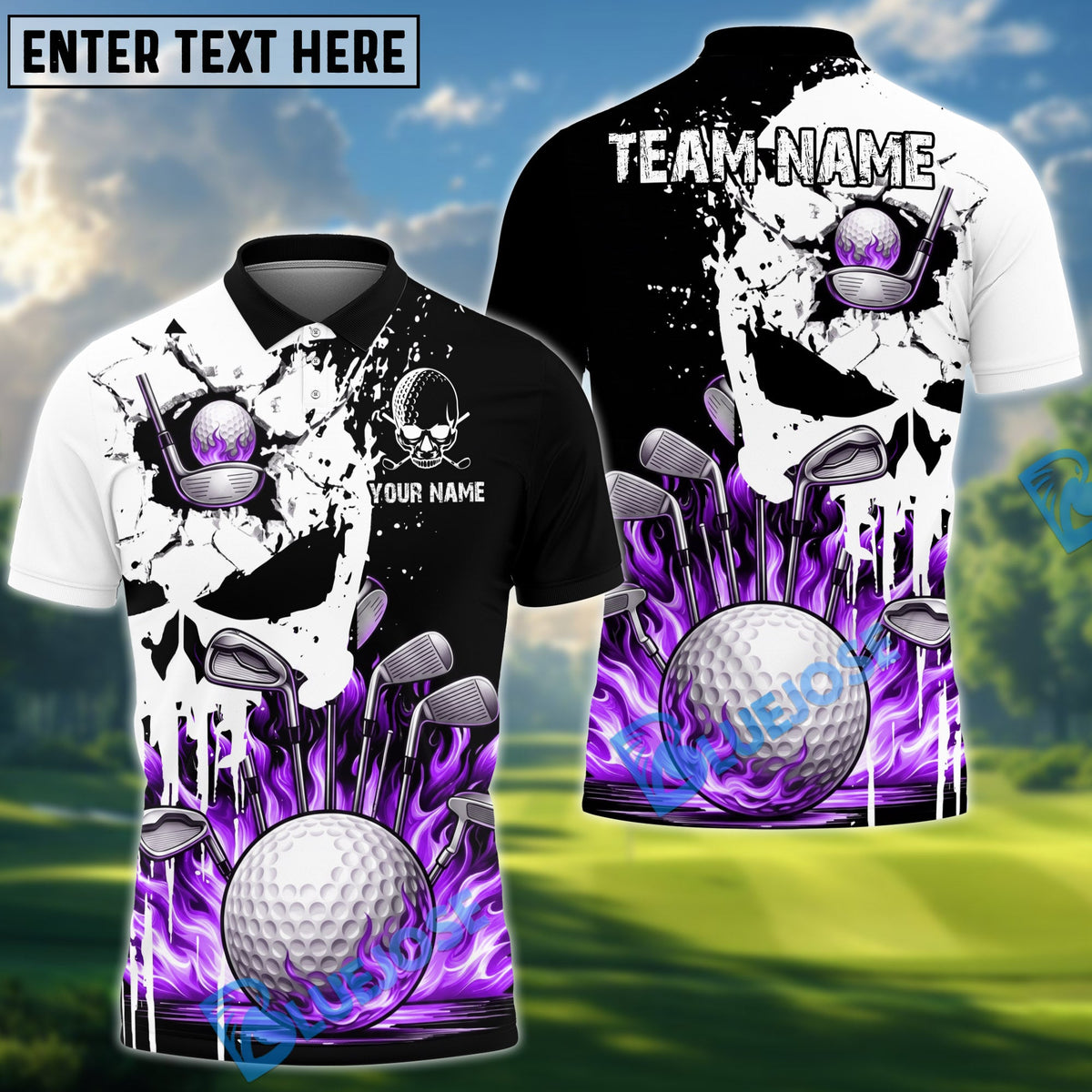 BlueJose Golf Punished Skull Flame Personalized Name, Team Name 3D Shirt (4 Colors)