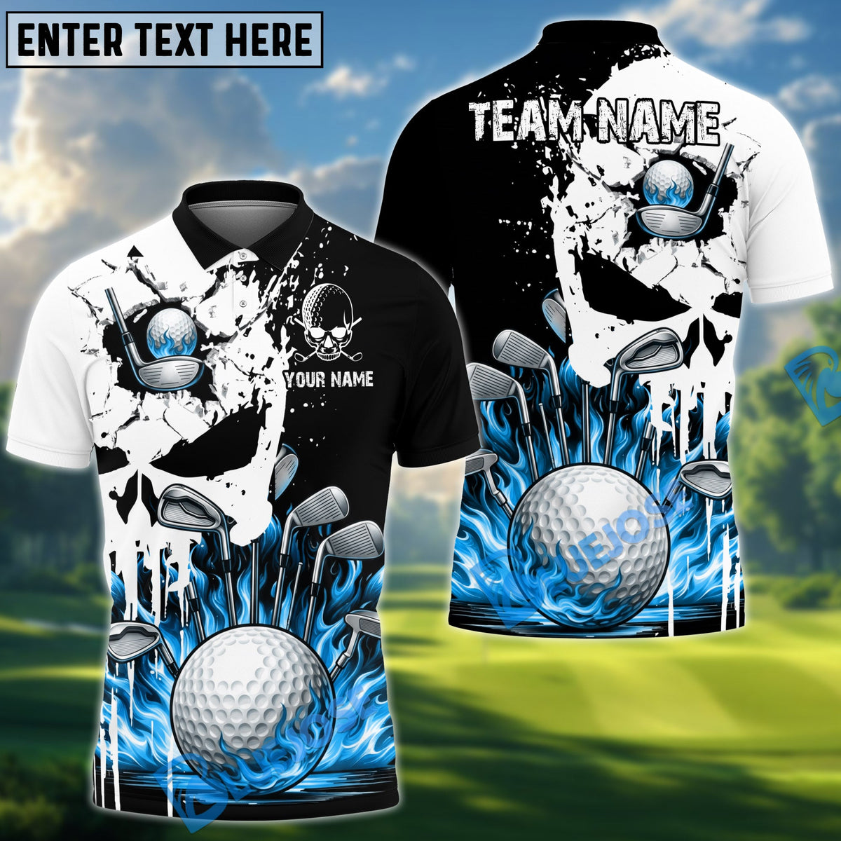 BlueJose Golf Punished Skull Flame Personalized Name, Team Name 3D Shirt (4 Colors)