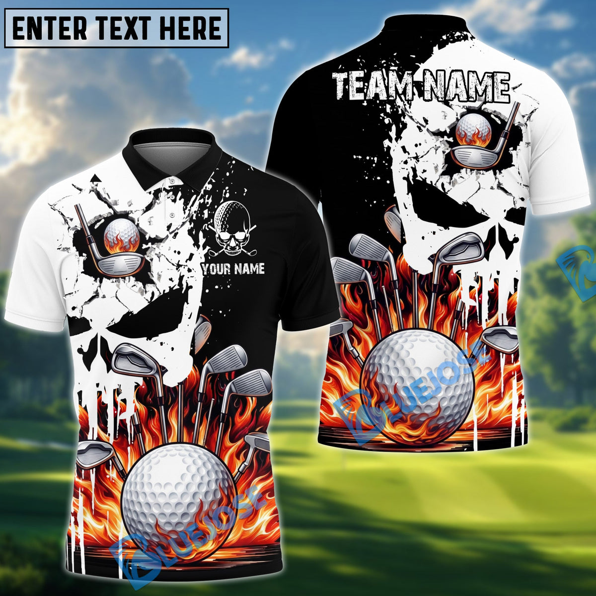 BlueJose Golf Punished Skull Flame Personalized Name, Team Name 3D Shirt (4 Colors)