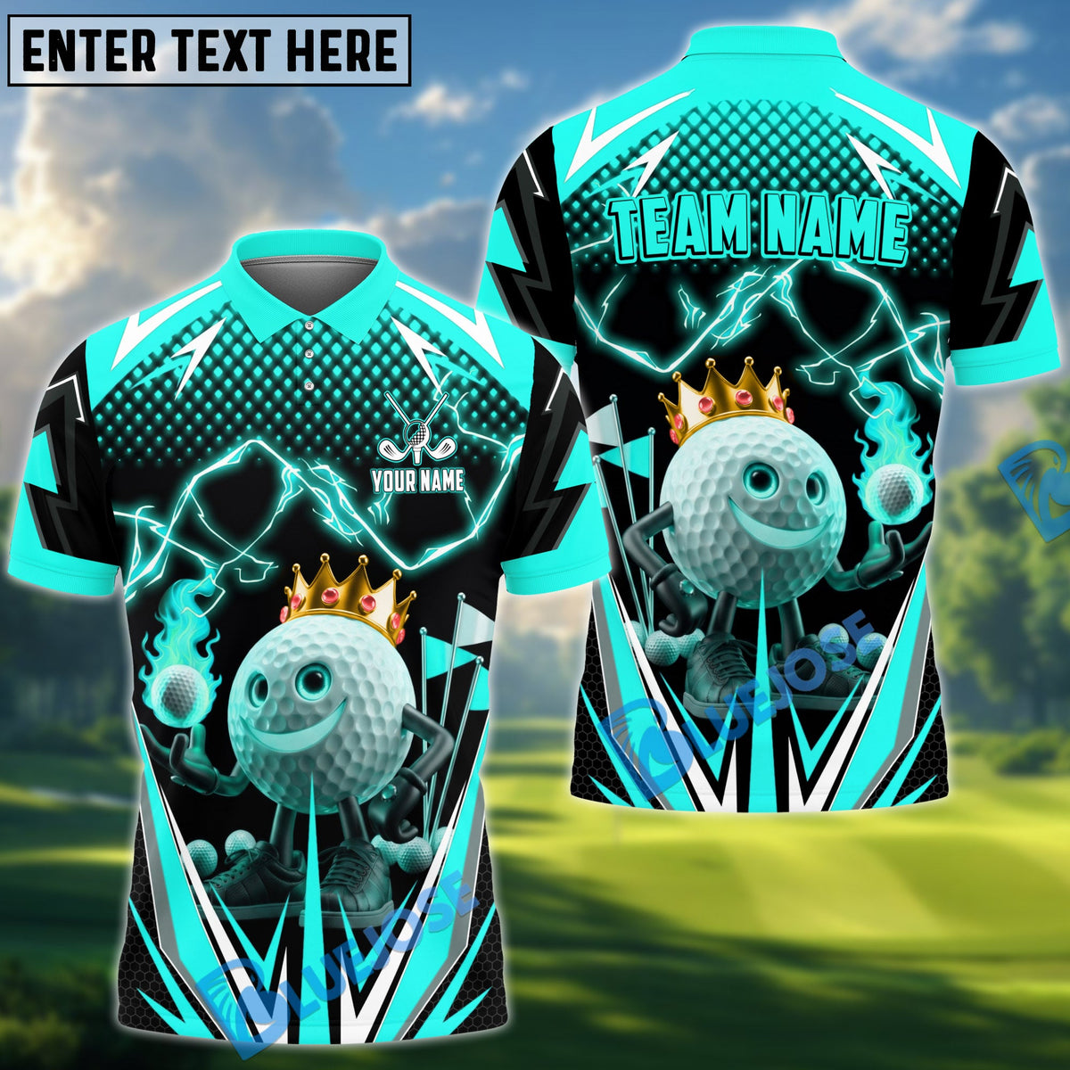 BlueJose Golf Thunder Funny Ball Personalized Name, Team Name 3D Shirt (4 Colors)