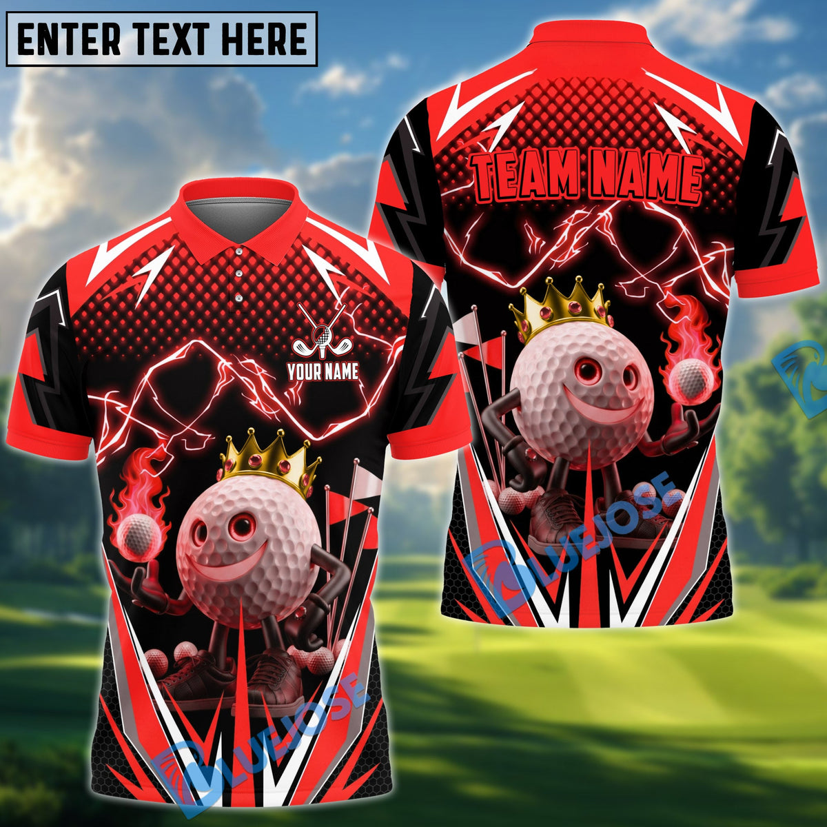 BlueJose Golf Thunder Funny Ball Personalized Name, Team Name 3D Shirt (4 Colors)
