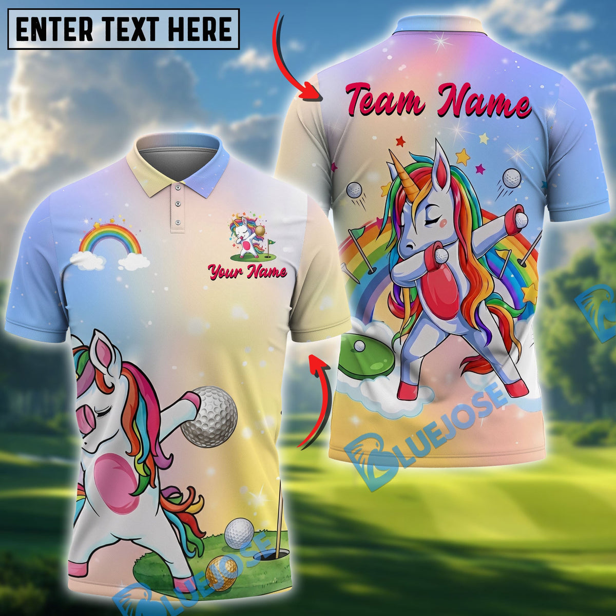 BlueJose Golf Funny Unicorn Customized Name, Team Name 3D Shirt