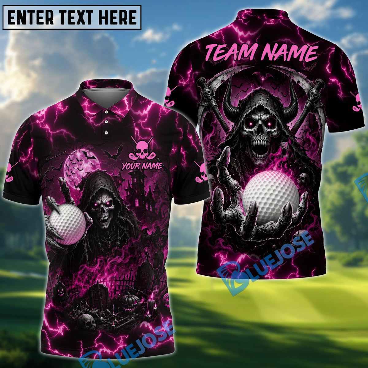 BlueJose Golf Haunted Grim Reaper Personalized Name, Team Name 3D Shirt (6 Colors)