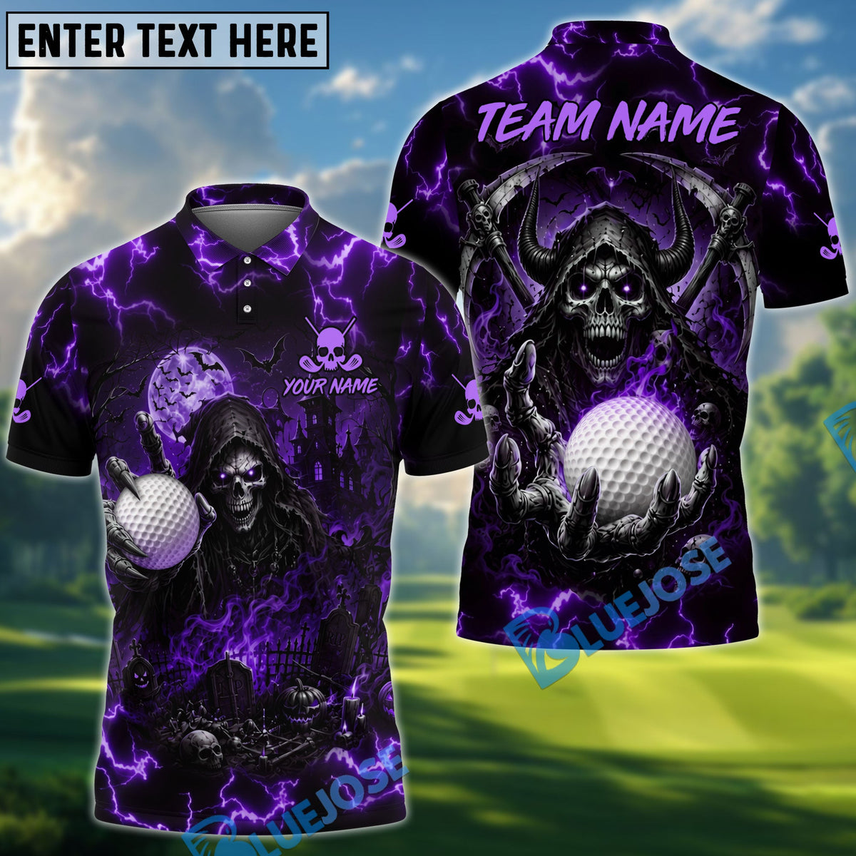 BlueJose Golf Haunted Grim Reaper Personalized Name, Team Name 3D Shirt (6 Colors)