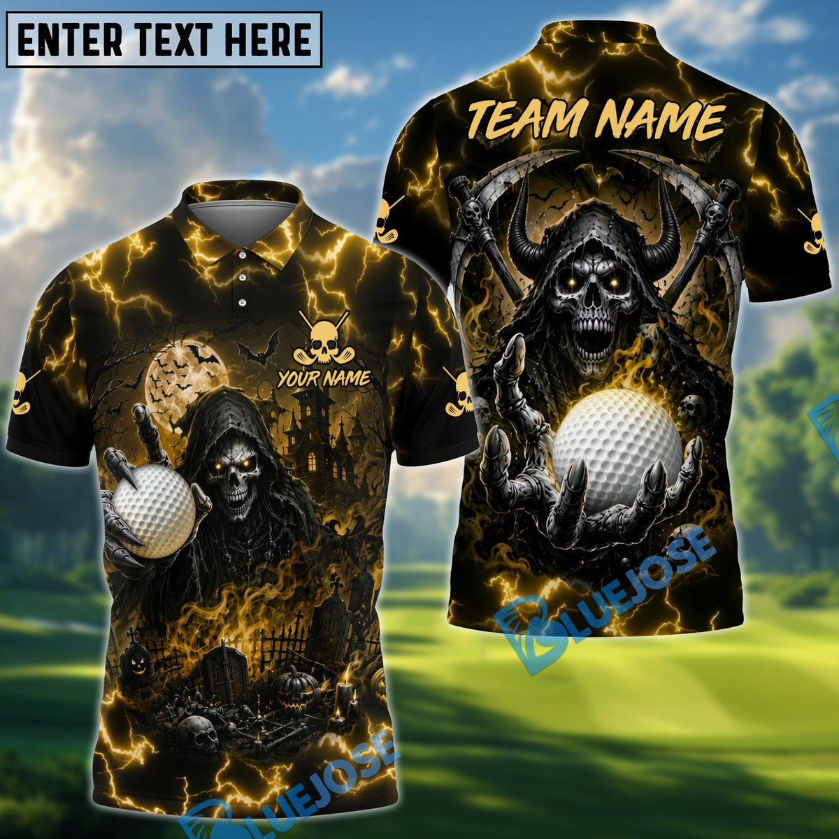 BlueJose Golf Haunted Grim Reaper Personalized Name, Team Name 3D Shirt (6 Colors)