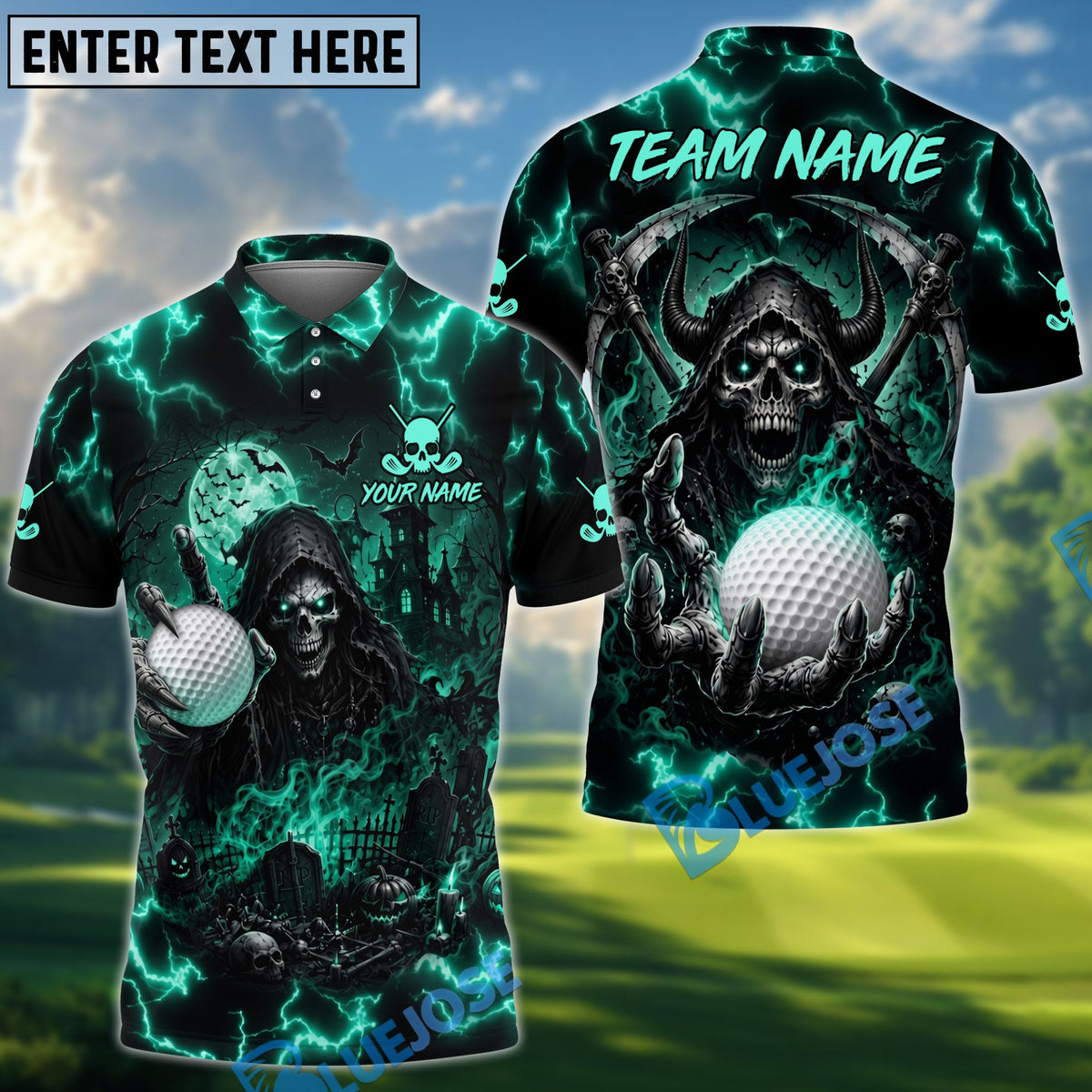 BlueJose Golf Haunted Grim Reaper Personalized Name, Team Name 3D Shirt (6 Colors)
