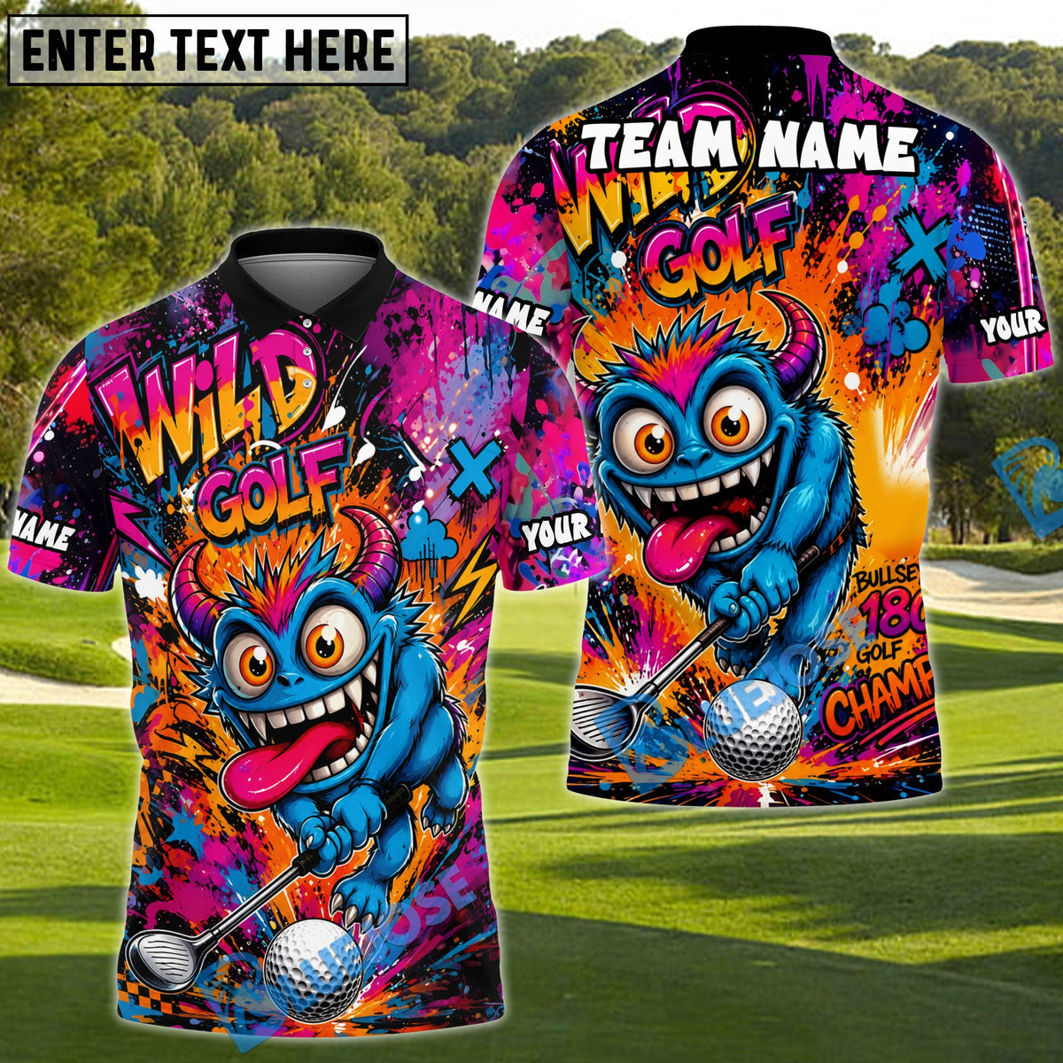 BlueJose Golf Crazy Monster Graffiti Personalized Name, Team Name 3D Shirt (4 Colors)