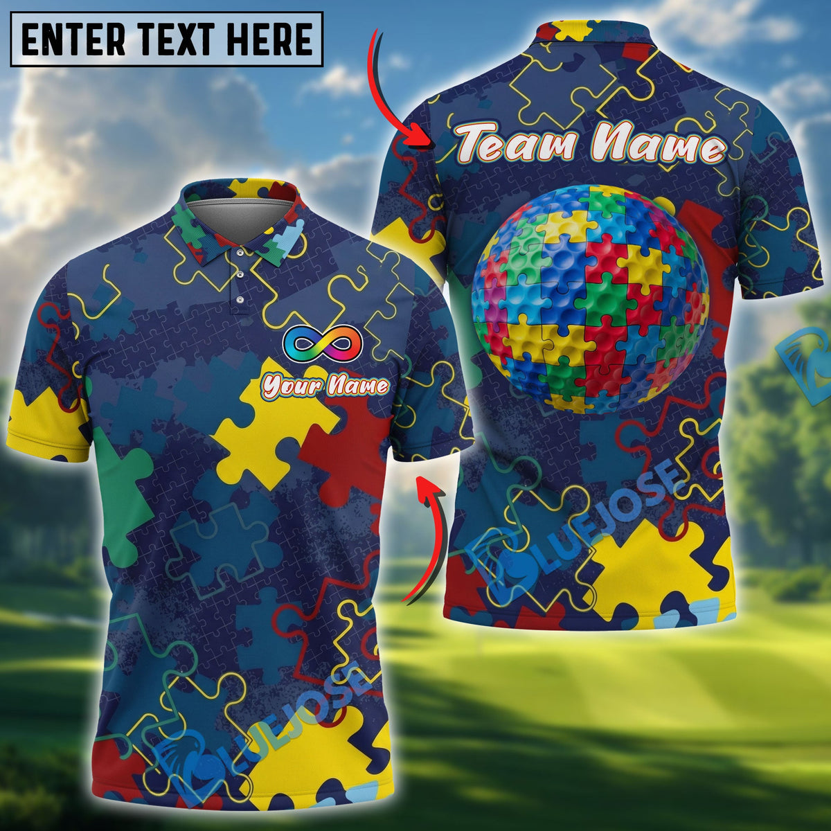 BlueJose Golf Autism Awareness Puzzle Customized Name, Team Name 3D Shirt