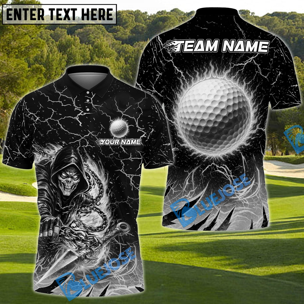 BlueJose Golf Flaming Assassin Personalized Name, Team Name 3D Shirt (4 Colors)