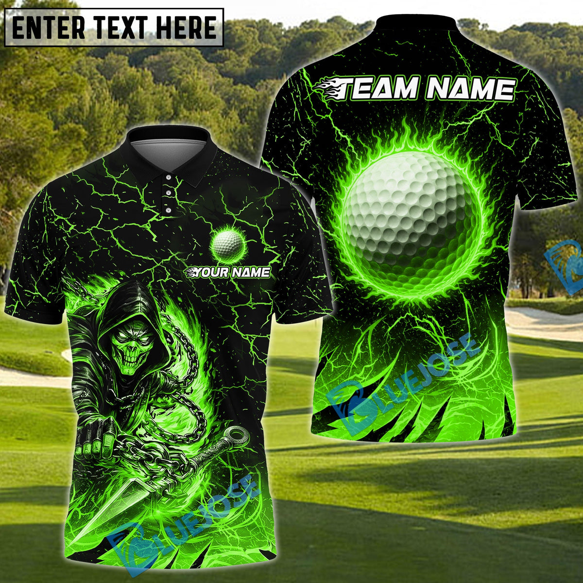 BlueJose Golf Flaming Assassin Personalized Name, Team Name 3D Shirt (4 Colors)