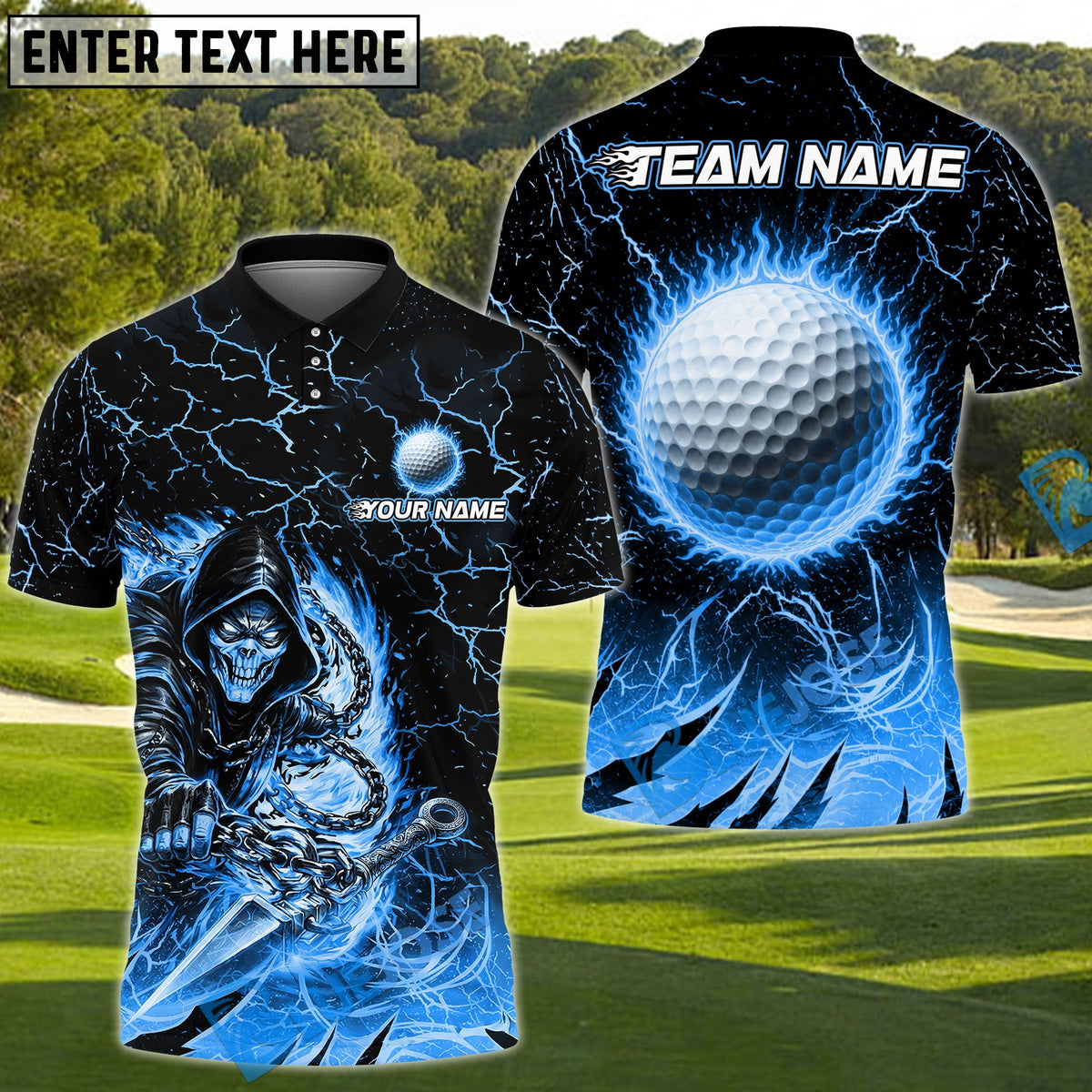 BlueJose Golf Flaming Assassin Personalized Name, Team Name 3D Shirt (4 Colors)