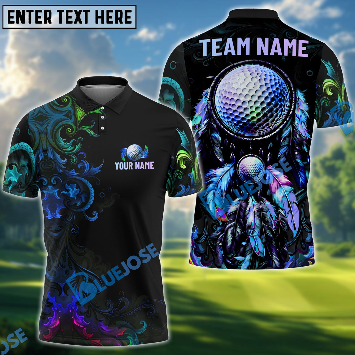 BlueJose Golf Colorful Dreamcatcher Neon Tribal Personalized Name, Team Name 3D Shirt (4 Colors)