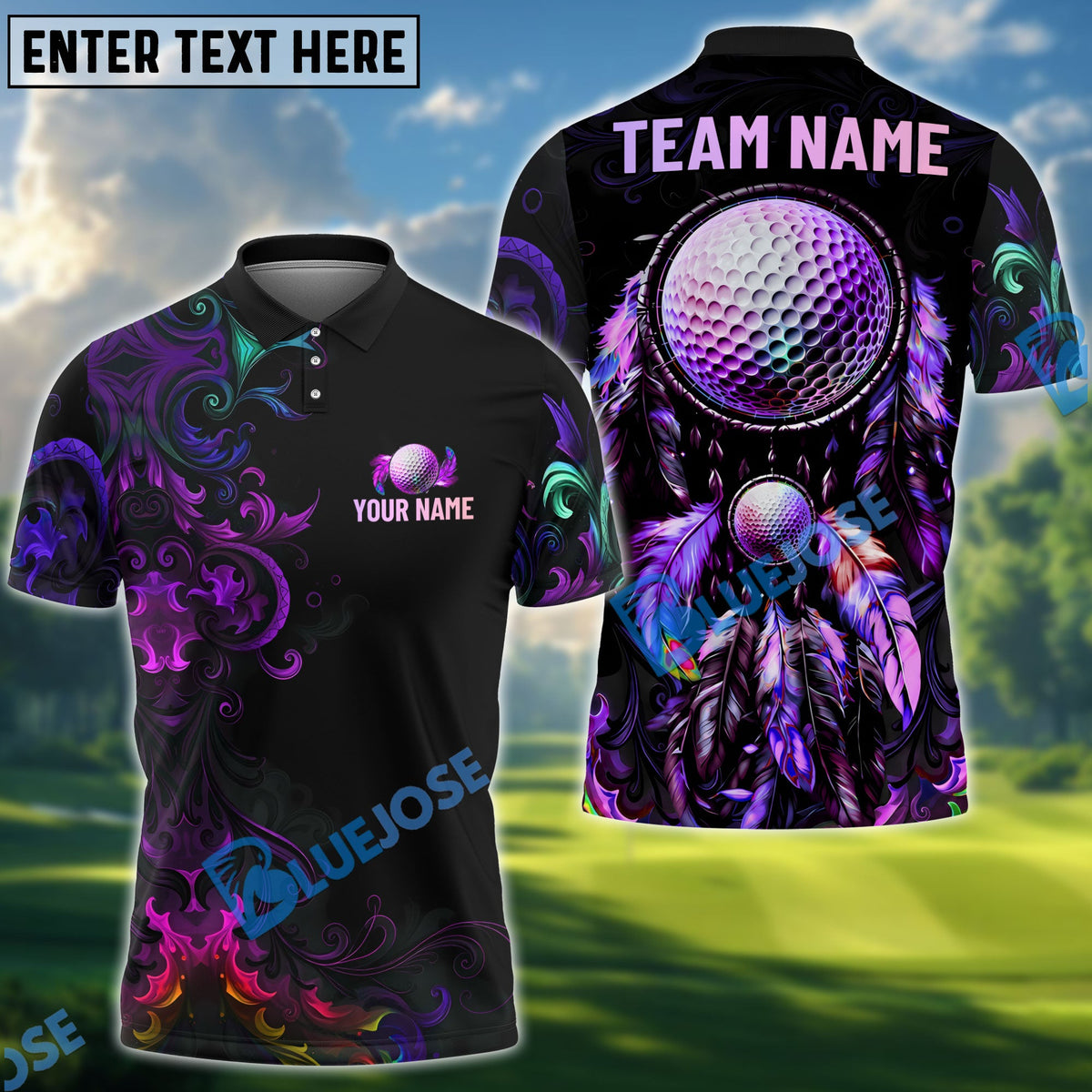 BlueJose Golf Colorful Dreamcatcher Neon Tribal Personalized Name, Team Name 3D Shirt (4 Colors)