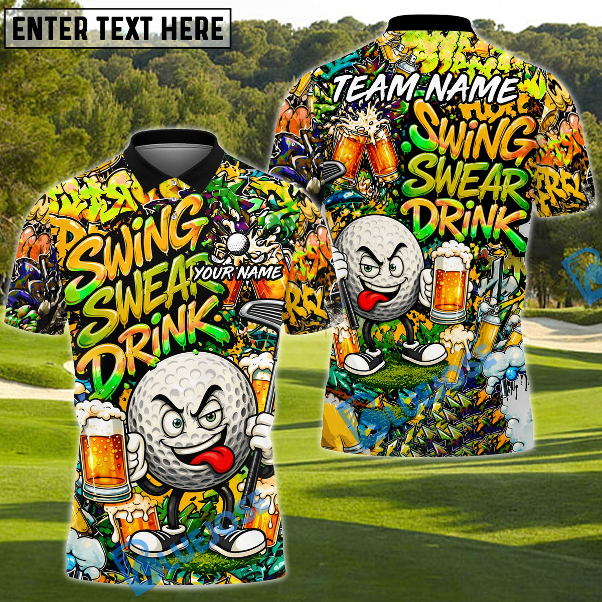 BlueJose Golf Beer Graffiti Character Funny Drunk Personalized Name, Team Name 3D Shirt (6 Colors)
