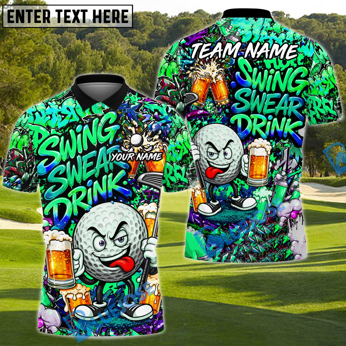 BlueJose Golf Beer Graffiti Character Funny Drunk Personalized Name, Team Name 3D Shirt (6 Colors)