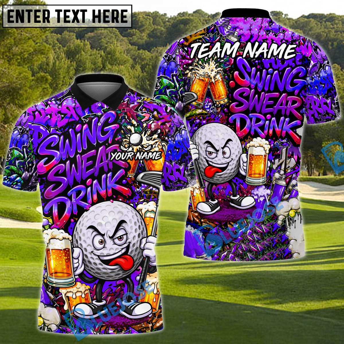 BlueJose Golf Beer Graffiti Character Funny Drunk Personalized Name, Team Name 3D Shirt (6 Colors)