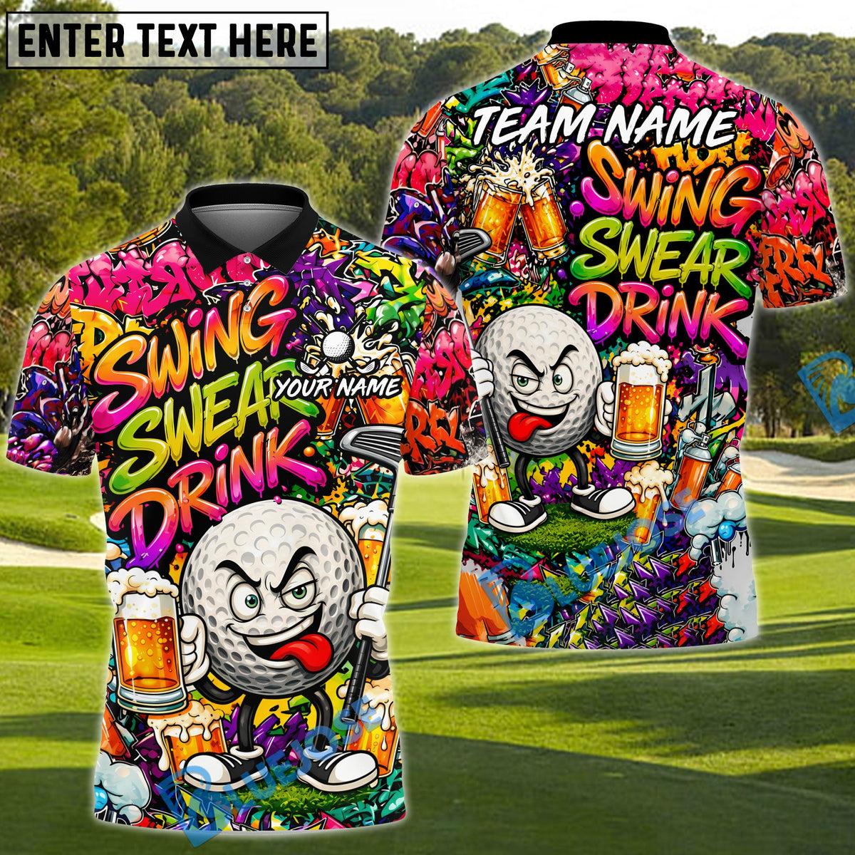 BlueJose Golf Beer Graffiti Character Funny Drunk Personalized Name, Team Name 3D Shirt (6 Colors)