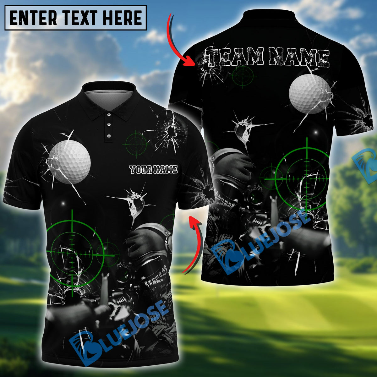 BlueJose Golf Shooting Aim Sniper Personalized Name, Team Name 3D Shirt (4 Colors)