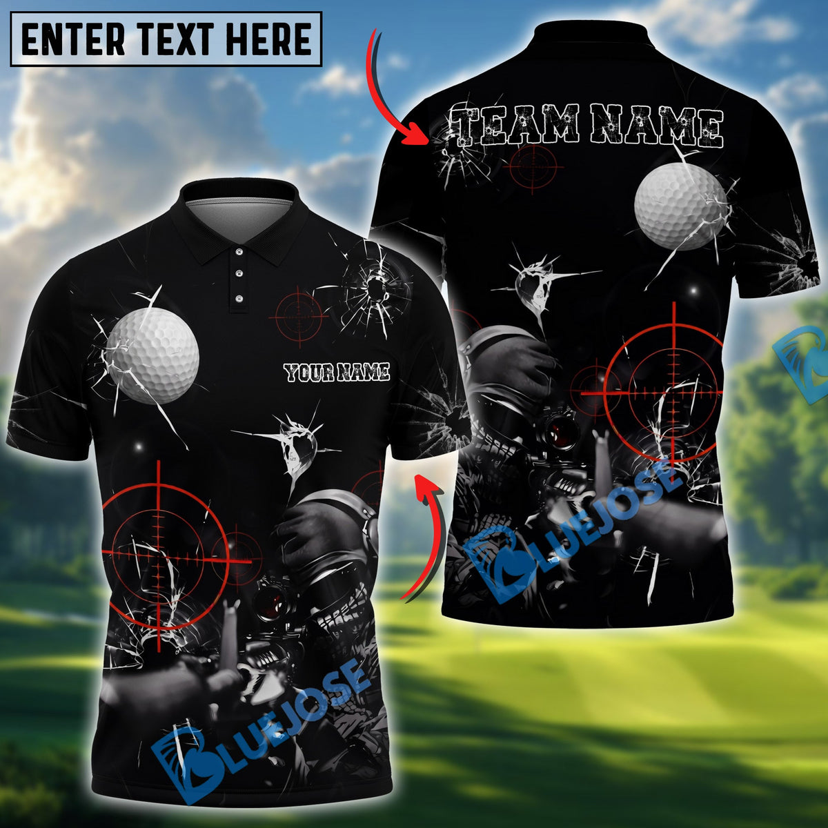 BlueJose Golf Shooting Aim Sniper Personalized Name, Team Name 3D Shirt (4 Colors)