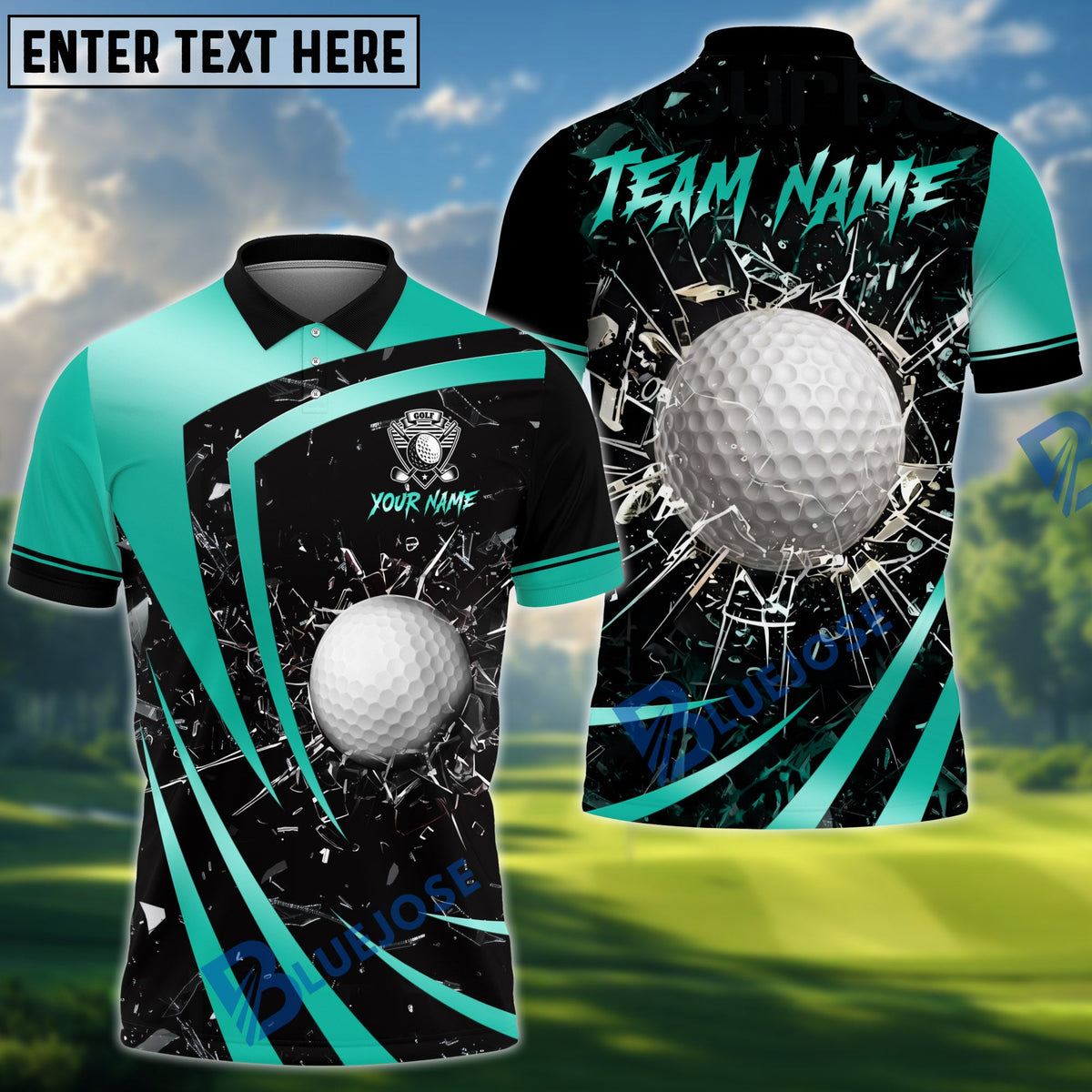 BlueJose Golf Metallic Break Glass Personalized Name, Team Name 3D Shirt (6 Colors)