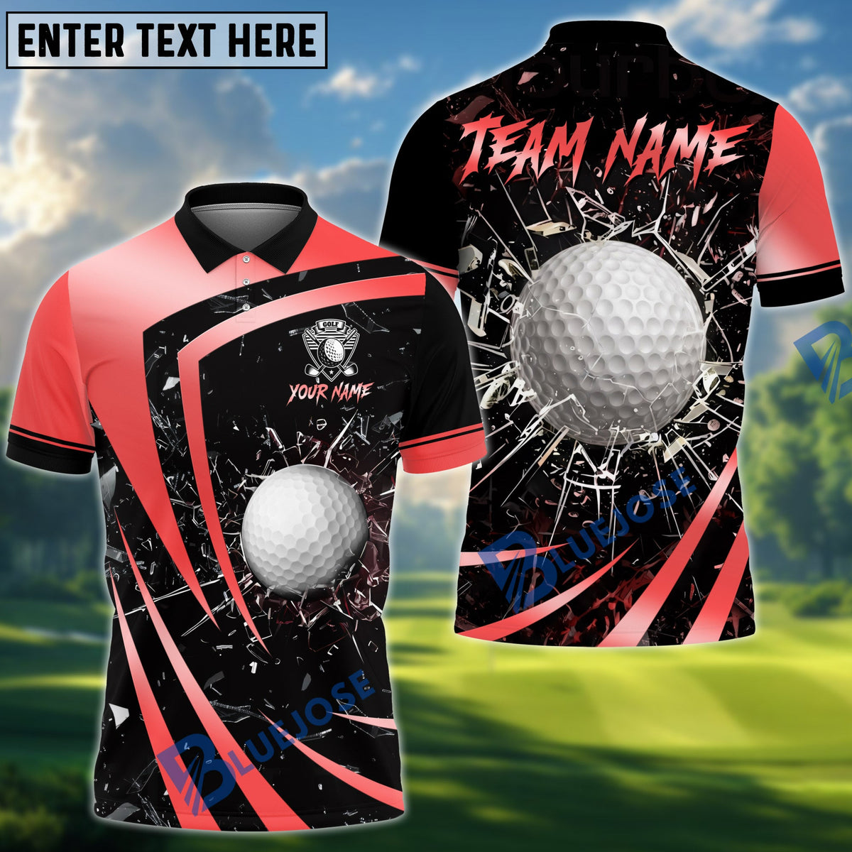 BlueJose Golf Metallic Break Glass Personalized Name, Team Name 3D Shirt (6 Colors)