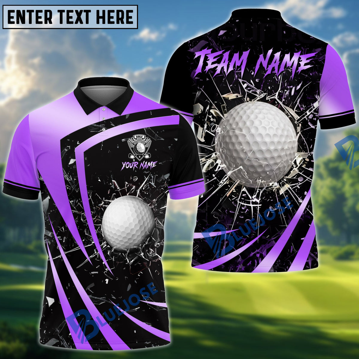 BlueJose Golf Metallic Break Glass Personalized Name, Team Name 3D Shirt (6 Colors)