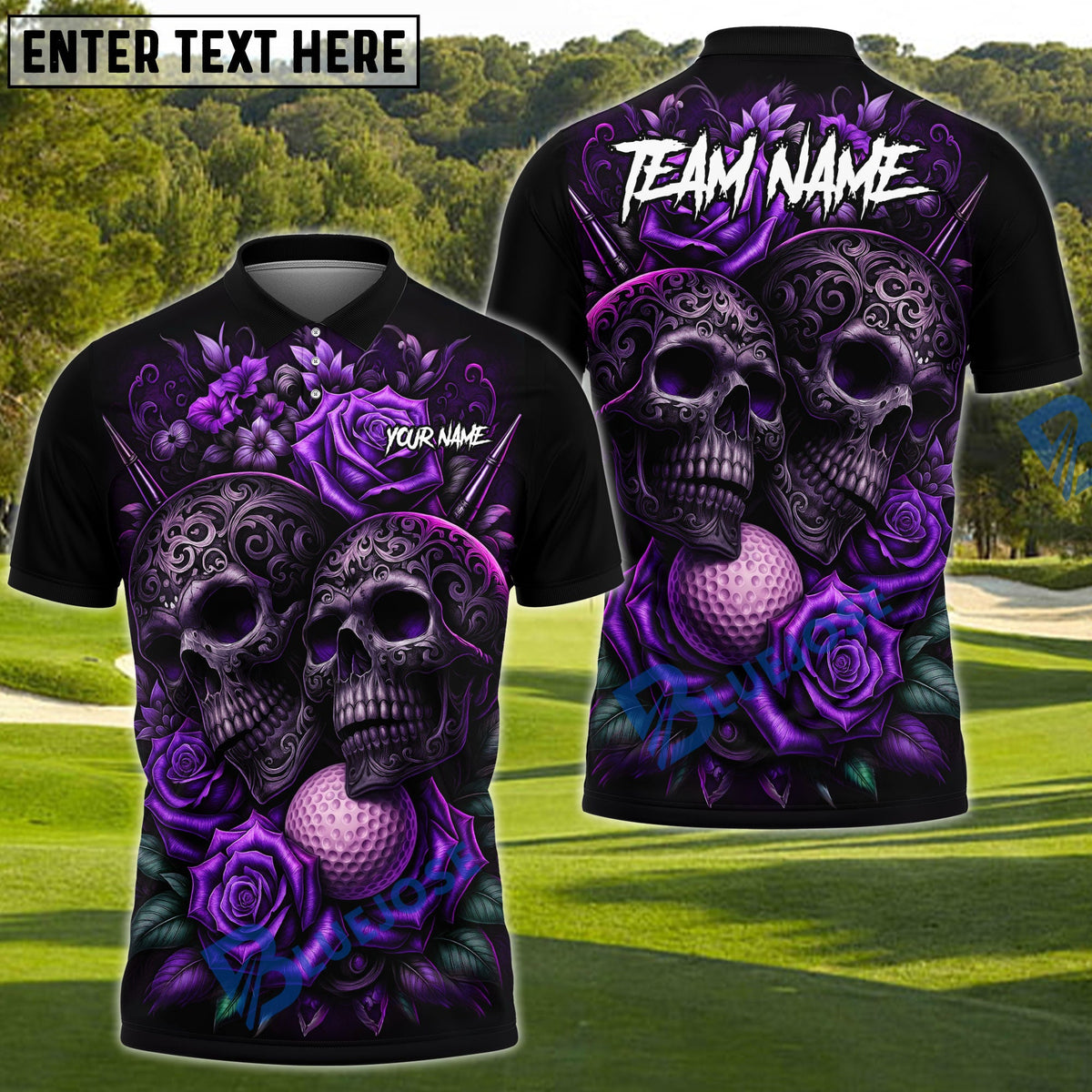 BlueJose Golf Gothic Skull & Rose Personalized Name, Team Name 3D Shirt (4 Colors)