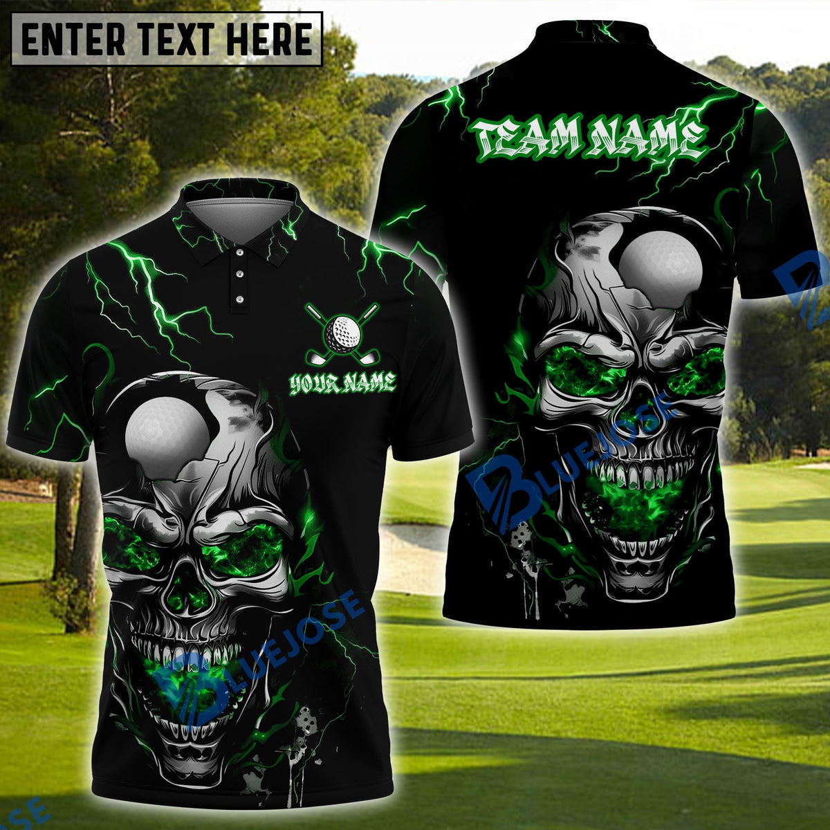 BlueJose Golf Thunder Lightning Skull Personalized Name, Team Name 3D Shirt (4 Colors)