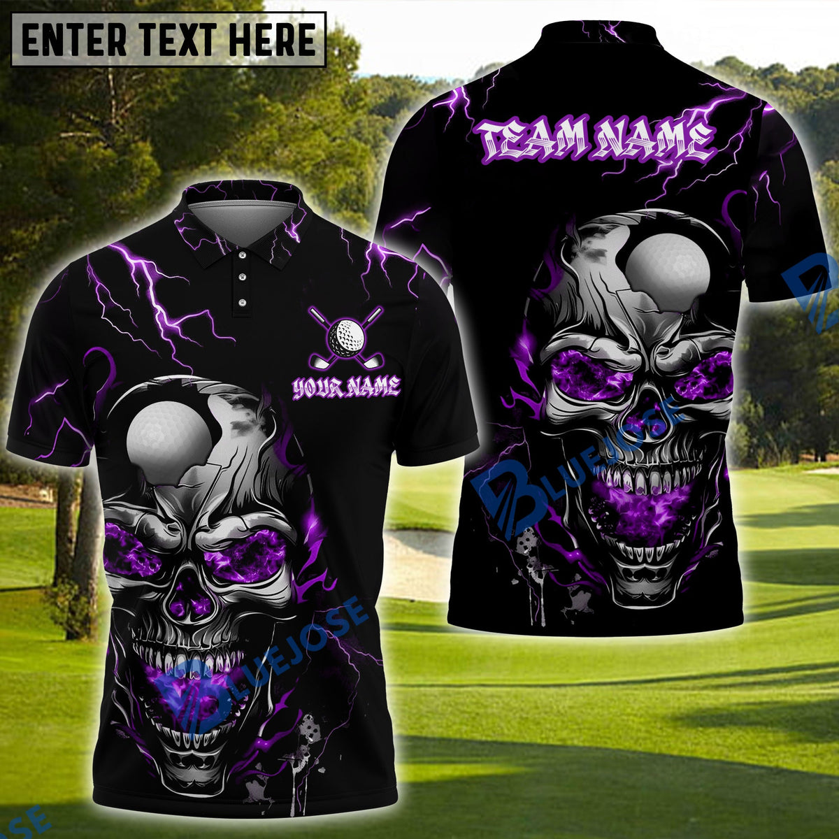 BlueJose Golf Thunder Lightning Skull Personalized Name, Team Name 3D Shirt (4 Colors)