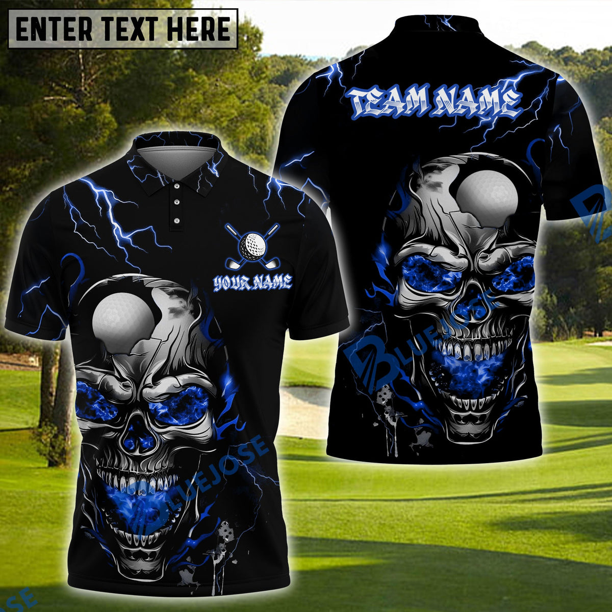 BlueJose Golf Thunder Lightning Skull Personalized Name, Team Name 3D Shirt (4 Colors)