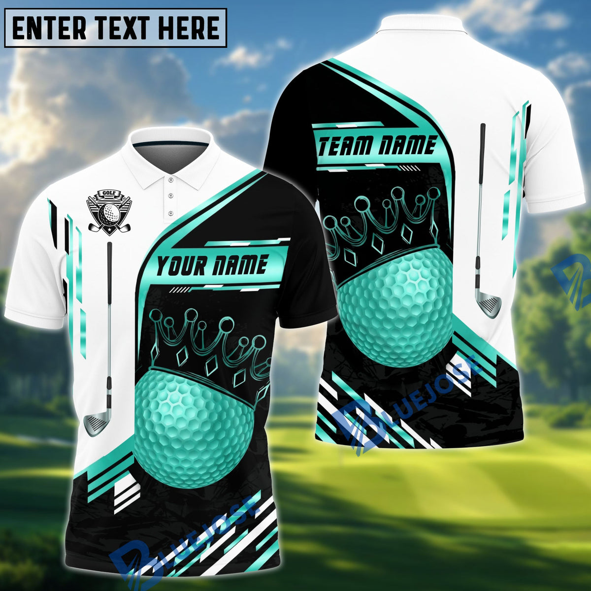 BlueJose Golf Champion Golden Personalized Name, Team Name 3D Shirt (6 Colors)
