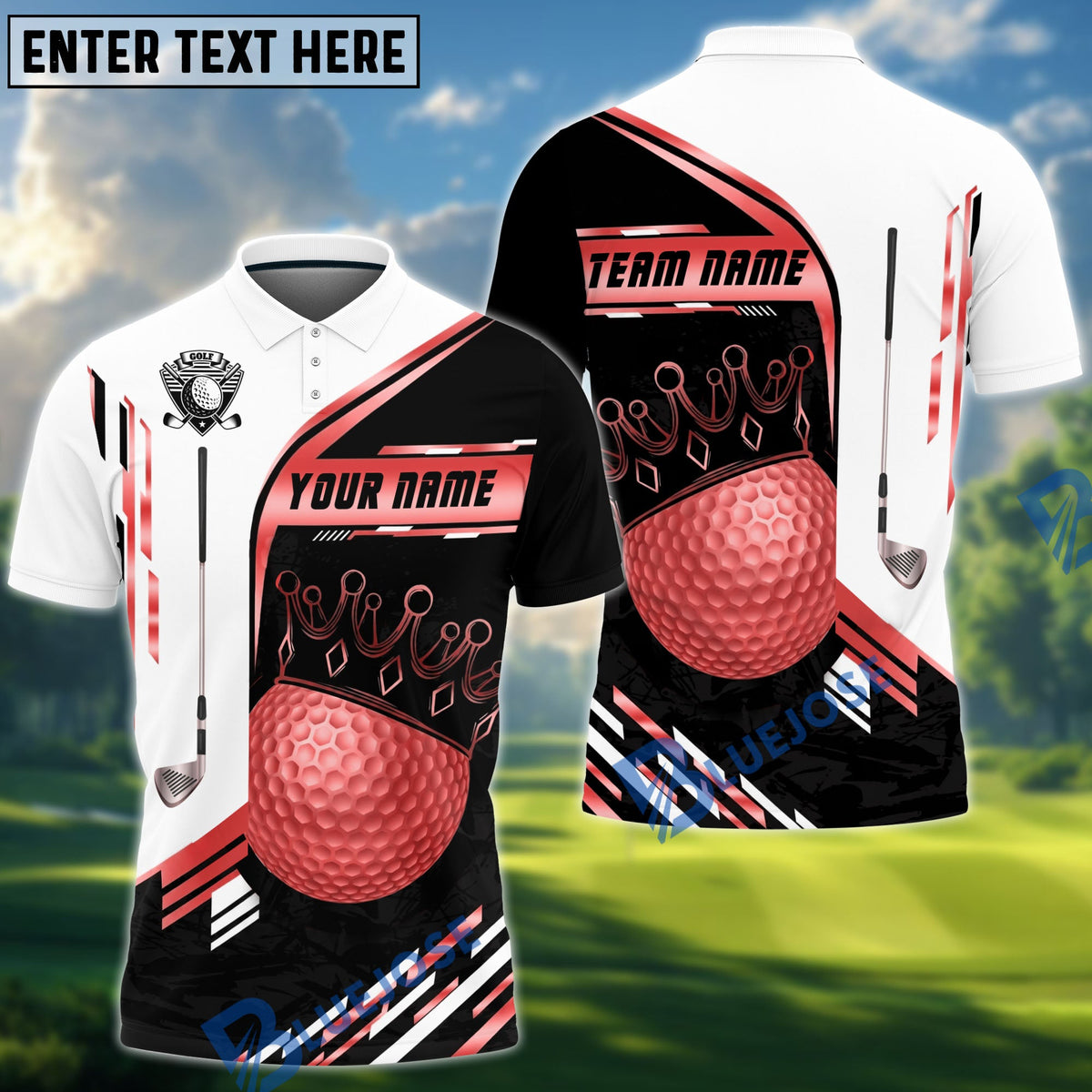 BlueJose Golf Champion Golden Personalized Name, Team Name 3D Shirt (6 Colors)