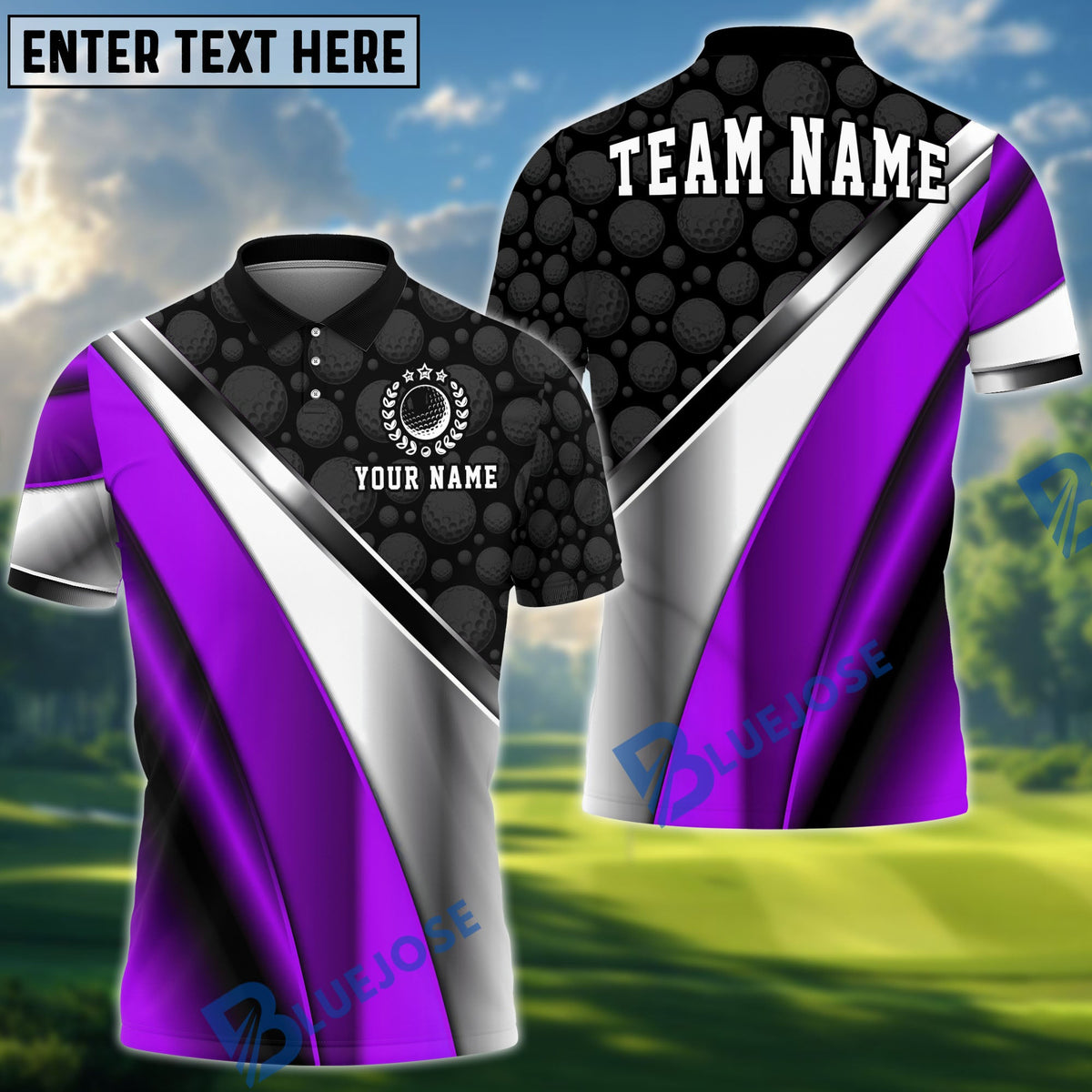 BlueJose Golf Metallic Plate Pattern Personalized Name, Team Name 3D Shirt (6 Colors)