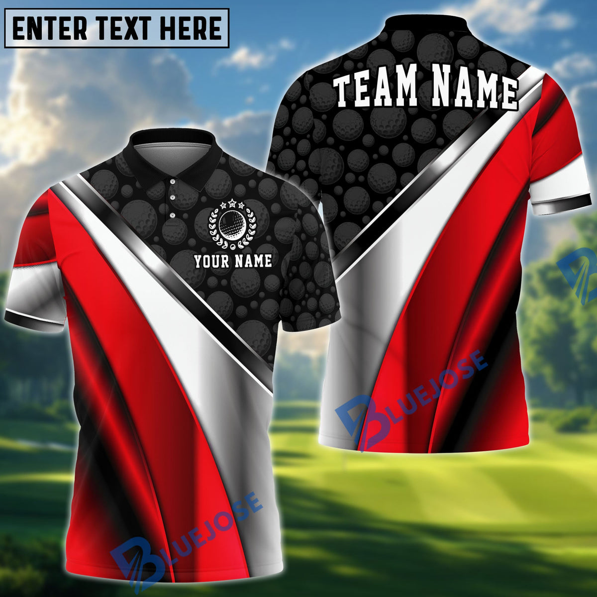 BlueJose Golf Metallic Plate Pattern Personalized Name, Team Name 3D Shirt (6 Colors)