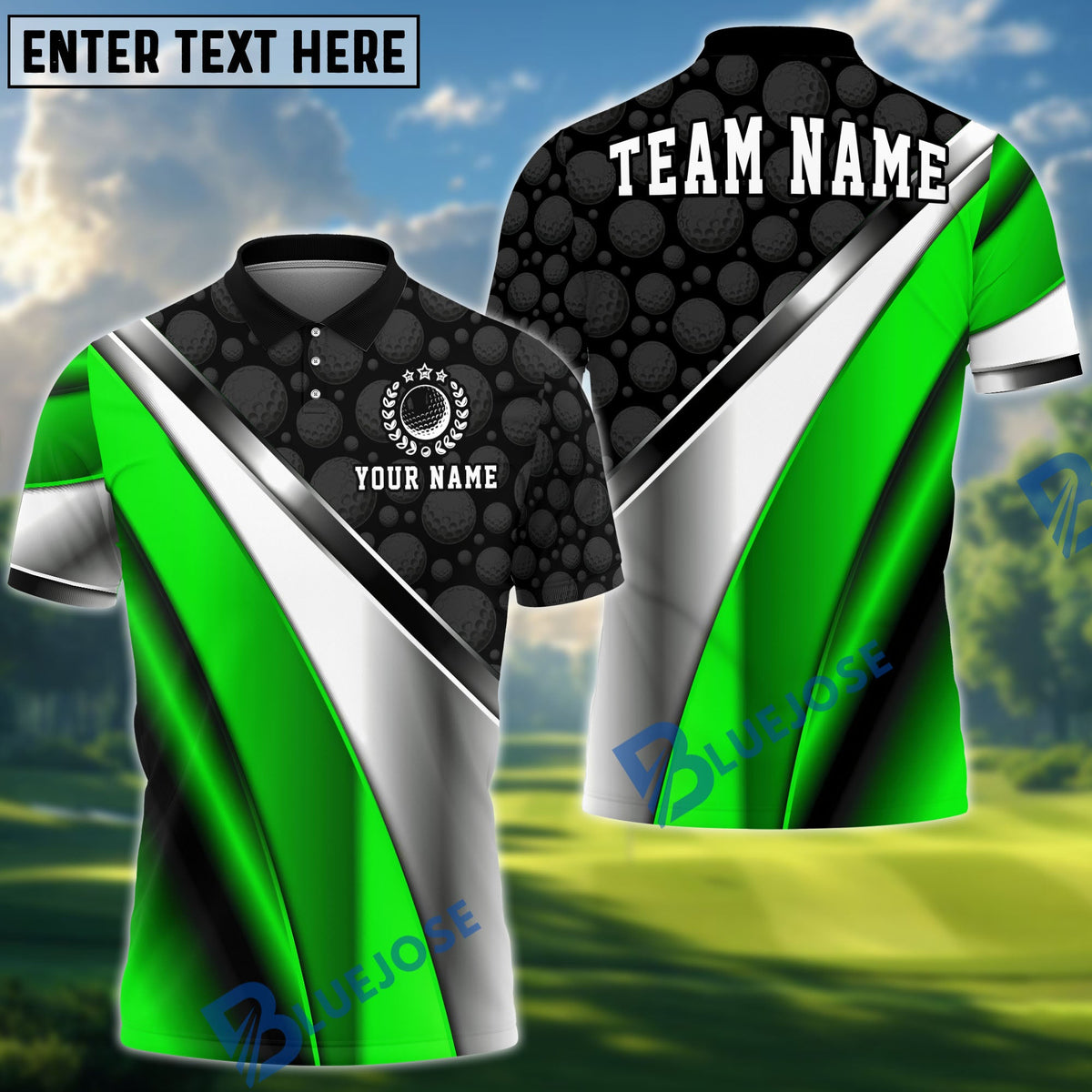 BlueJose Golf Metallic Plate Pattern Personalized Name, Team Name 3D Shirt (6 Colors)